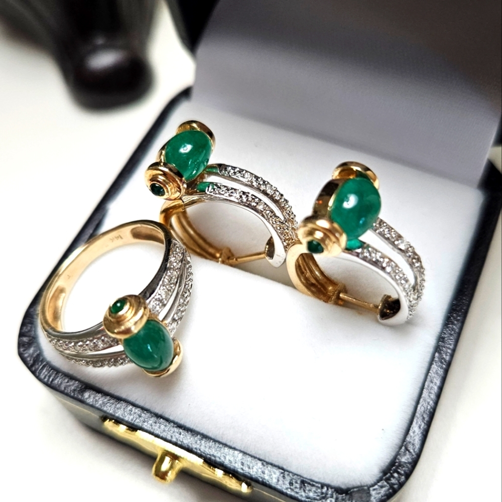 14kt yellow and white gold set. Ring and earring.  Size 5.